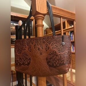 Oberon Designs Brown Tooled Leather Oak Tree Women's Bag Retail is $284